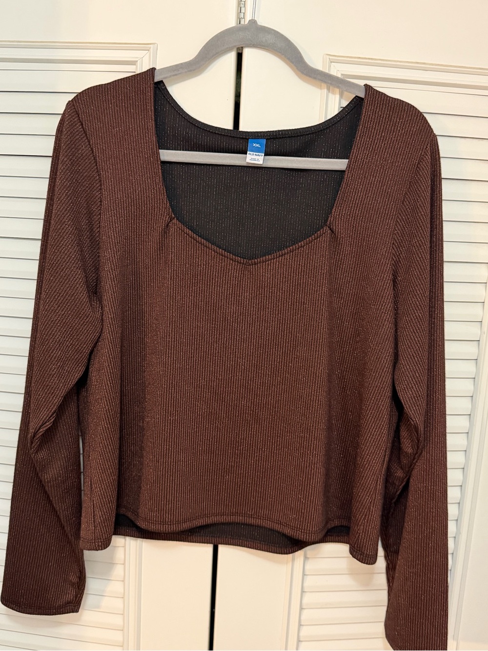 Old Navy • Shimmery, Ribbed Long Sleeve Scoop Neck Top - Brown, Size XXL